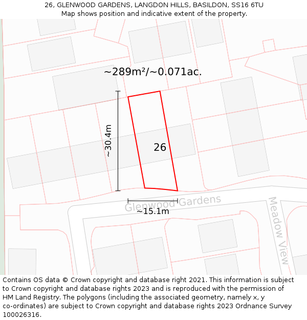 26, GLENWOOD GARDENS, LANGDON HILLS, BASILDON, SS16 6TU: Plot and title map