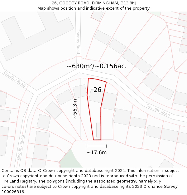 26, GOODBY ROAD, BIRMINGHAM, B13 8NJ: Plot and title map