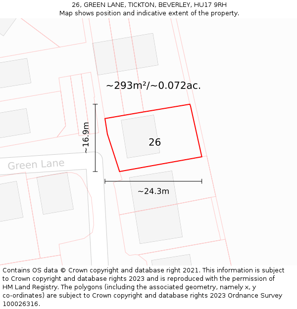 26, GREEN LANE, TICKTON, BEVERLEY, HU17 9RH: Plot and title map