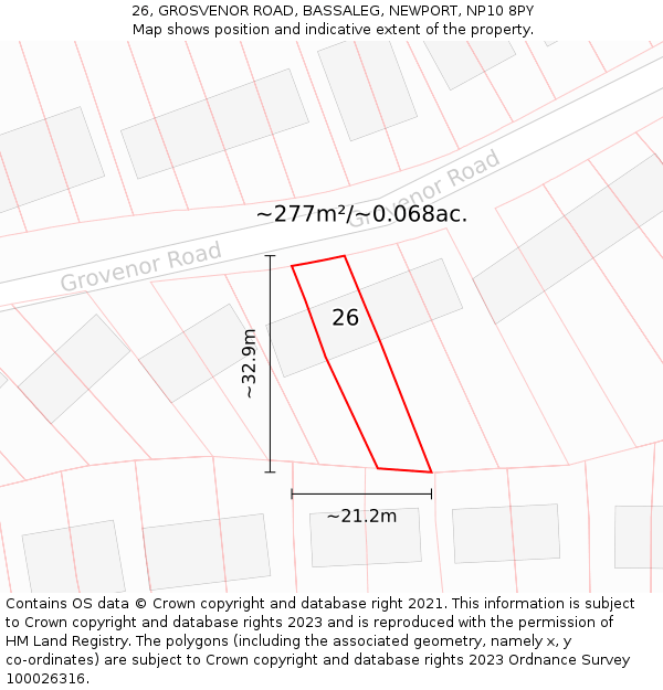 26, GROSVENOR ROAD, BASSALEG, NEWPORT, NP10 8PY: Plot and title map