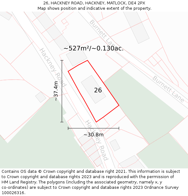 26, HACKNEY ROAD, HACKNEY, MATLOCK, DE4 2PX: Plot and title map