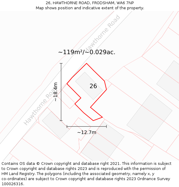 26, HAWTHORNE ROAD, FRODSHAM, WA6 7NP: Plot and title map