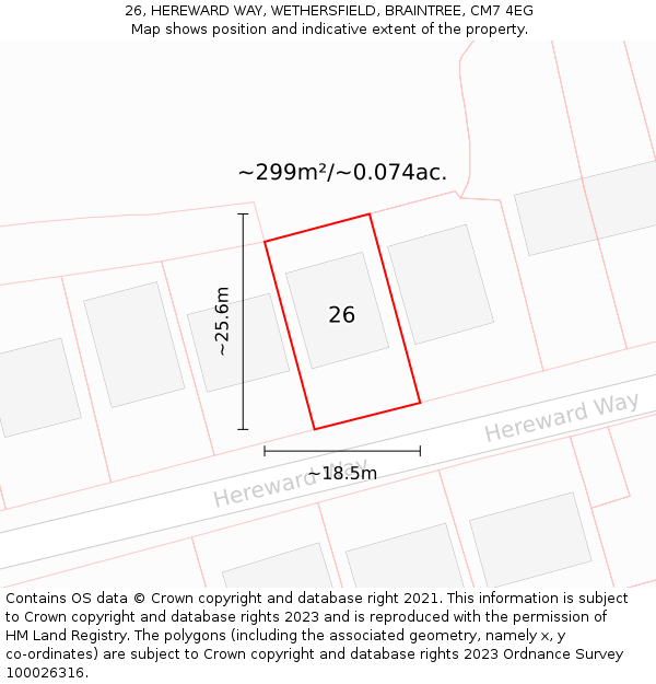 26, HEREWARD WAY, WETHERSFIELD, BRAINTREE, CM7 4EG: Plot and title map