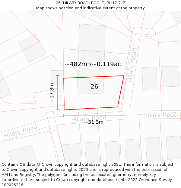 26, HILARY ROAD, POOLE, BH17 7LZ: Plot and title map