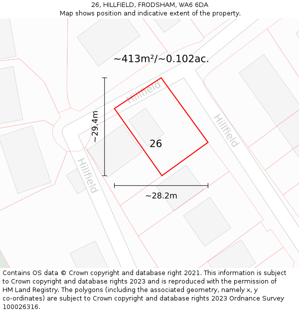 26, HILLFIELD, FRODSHAM, WA6 6DA: Plot and title map