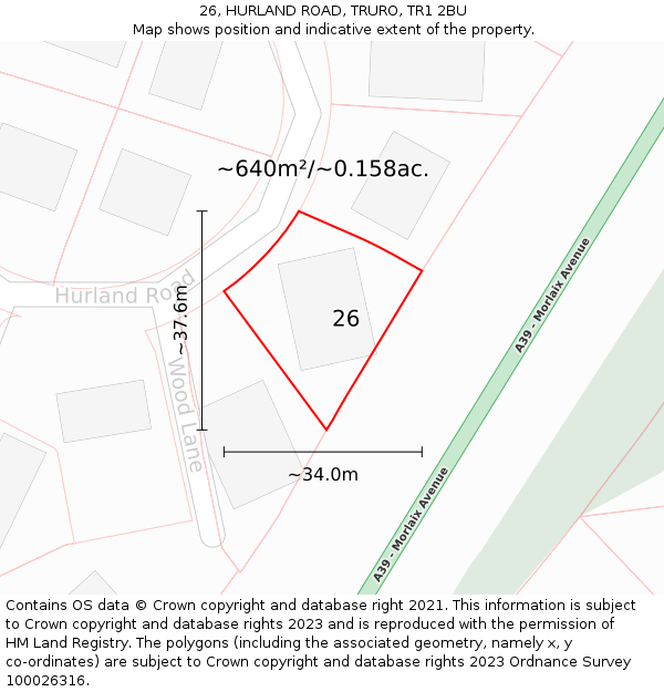 26, HURLAND ROAD, TRURO, TR1 2BU: Plot and title map