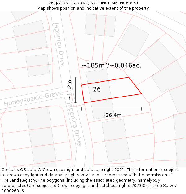 26, JAPONICA DRIVE, NOTTINGHAM, NG6 8PU: Plot and title map