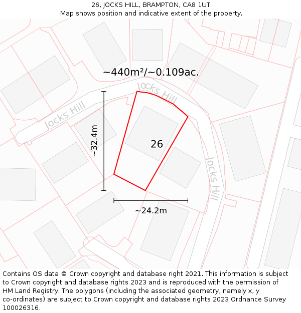 26, JOCKS HILL, BRAMPTON, CA8 1UT: Plot and title map