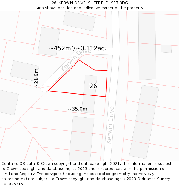 26, KERWIN DRIVE, SHEFFIELD, S17 3DG: Plot and title map