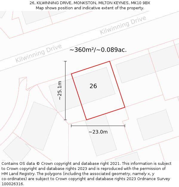 26, KILWINNING DRIVE, MONKSTON, MILTON KEYNES, MK10 9BX: Plot and title map