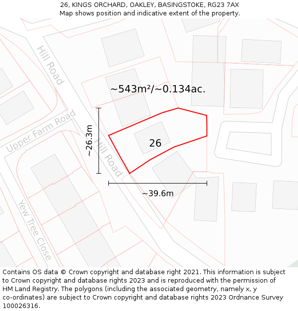 26, KINGS ORCHARD, OAKLEY, BASINGSTOKE, RG23 7AX: Plot and title map