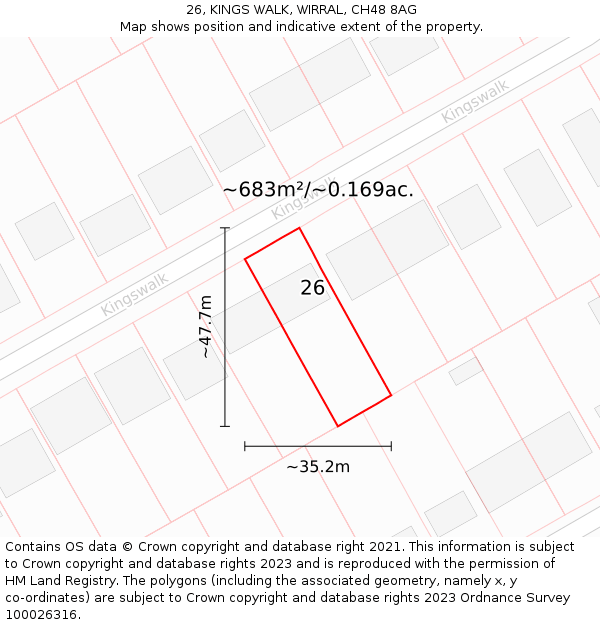 26, KINGS WALK, WIRRAL, CH48 8AG: Plot and title map