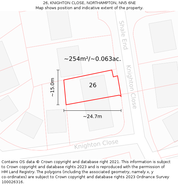 26, KNIGHTON CLOSE, NORTHAMPTON, NN5 6NE: Plot and title map