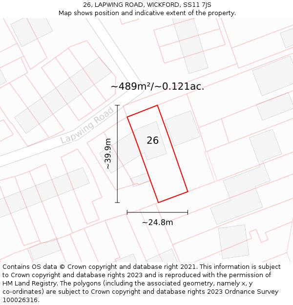 26, LAPWING ROAD, WICKFORD, SS11 7JS: Plot and title map