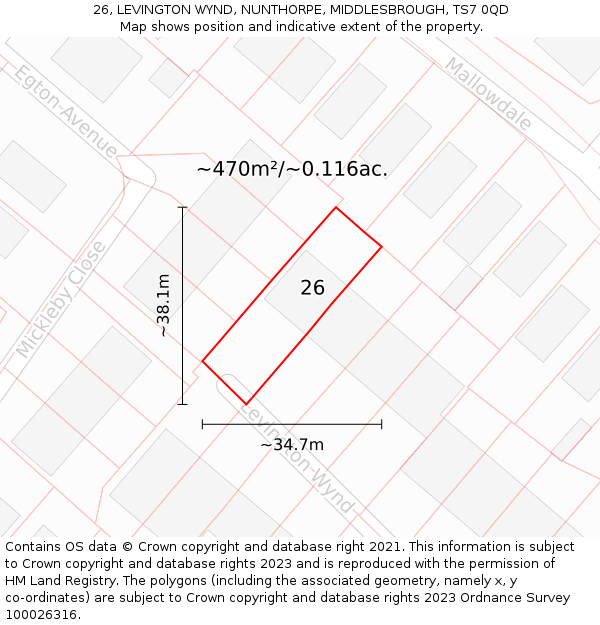 26, LEVINGTON WYND, NUNTHORPE, MIDDLESBROUGH, TS7 0QD: Plot and title map