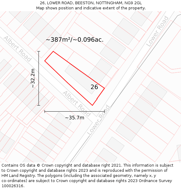 26, LOWER ROAD, BEESTON, NOTTINGHAM, NG9 2GL: Plot and title map