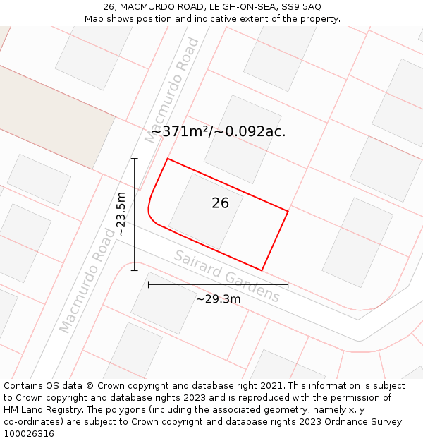 26, MACMURDO ROAD, LEIGH-ON-SEA, SS9 5AQ: Plot and title map