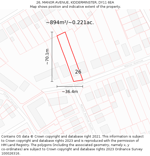 26, MANOR AVENUE, KIDDERMINSTER, DY11 6EA: Plot and title map