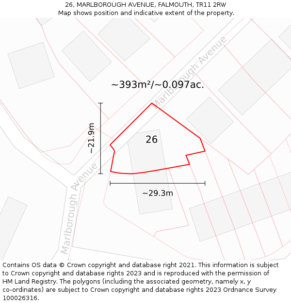 26, MARLBOROUGH AVENUE, FALMOUTH, TR11 2RW: Plot and title map