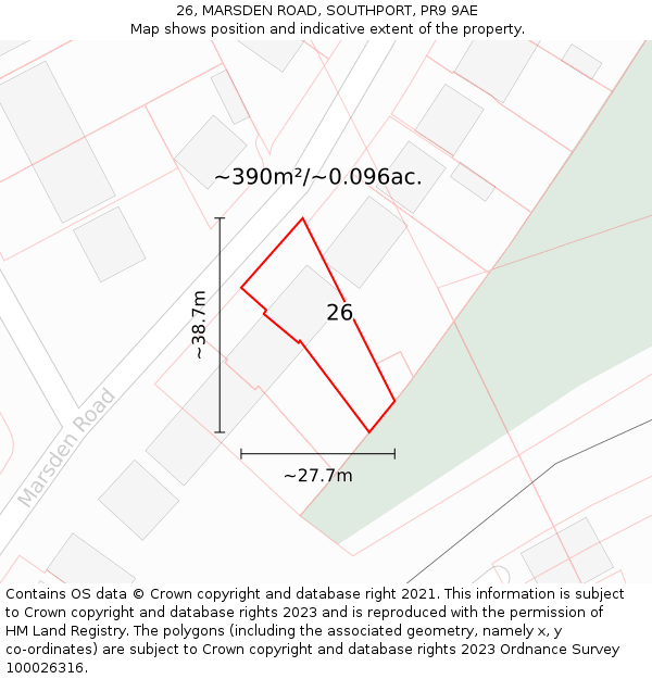 26, MARSDEN ROAD, SOUTHPORT, PR9 9AE: Plot and title map