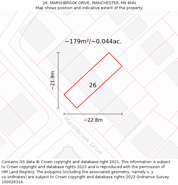 26, MARSHBROOK DRIVE, MANCHESTER, M9 8NN: Plot and title map