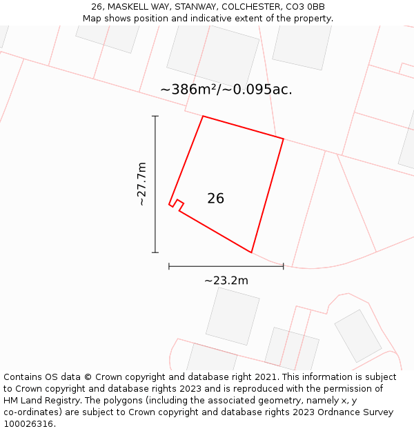 26, MASKELL WAY, STANWAY, COLCHESTER, CO3 0BB: Plot and title map