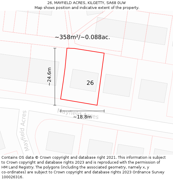 26, MAYFIELD ACRES, KILGETTY, SA68 0UW: Plot and title map