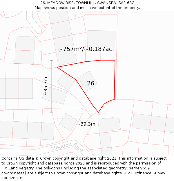 26, MEADOW RISE, TOWNHILL, SWANSEA, SA1 6RG: Plot and title map