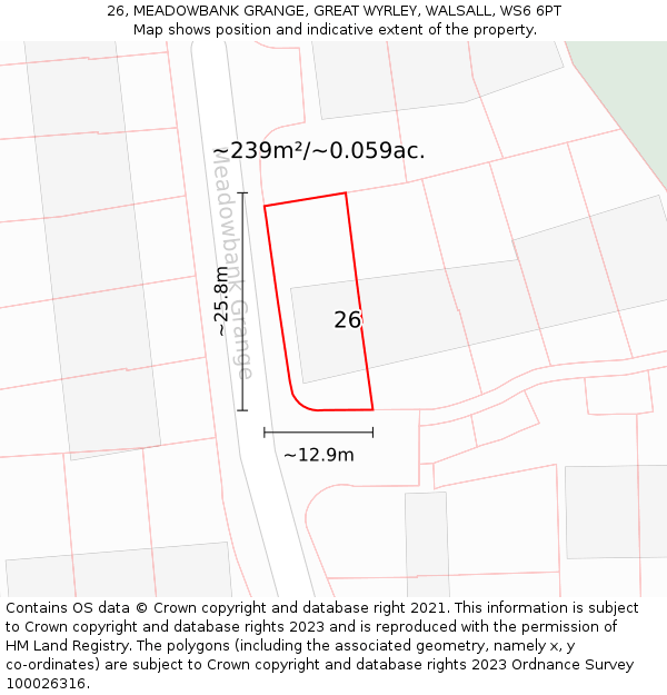 26, MEADOWBANK GRANGE, GREAT WYRLEY, WALSALL, WS6 6PT: Plot and title map