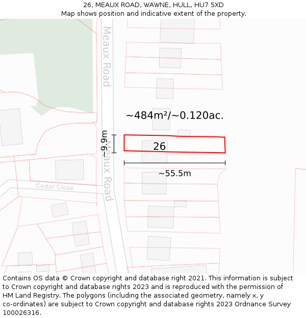 26, MEAUX ROAD, WAWNE, HULL, HU7 5XD: Plot and title map