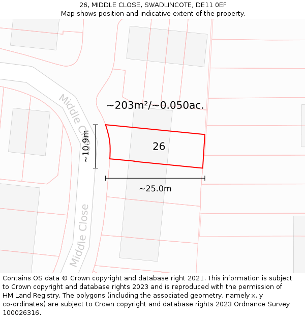 26, MIDDLE CLOSE, SWADLINCOTE, DE11 0EF: Plot and title map