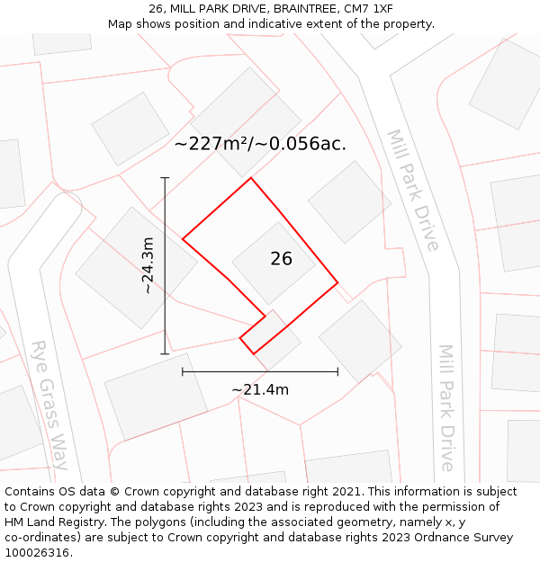 26, MILL PARK DRIVE, BRAINTREE, CM7 1XF: Plot and title map