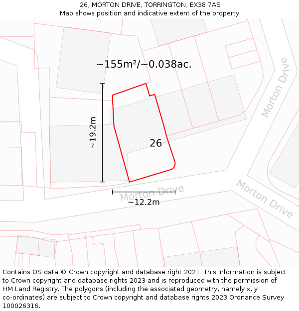 26, MORTON DRIVE, TORRINGTON, EX38 7AS: Plot and title map