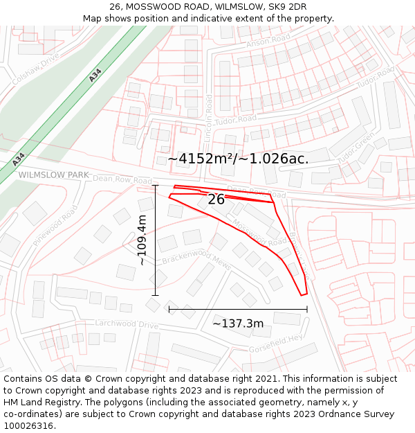 26, MOSSWOOD ROAD, WILMSLOW, SK9 2DR: Plot and title map