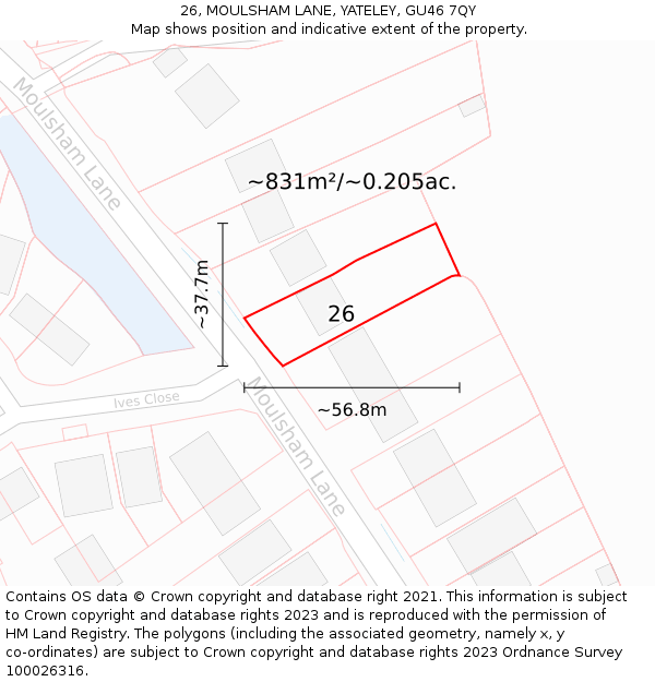 26, MOULSHAM LANE, YATELEY, GU46 7QY: Plot and title map