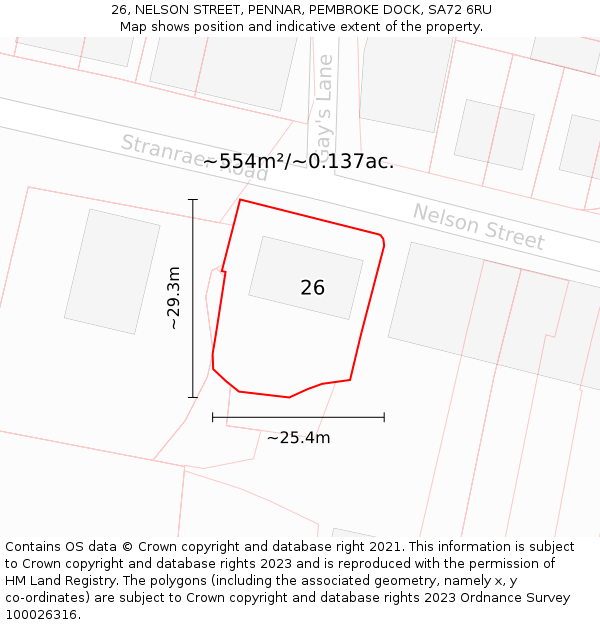 26, NELSON STREET, PENNAR, PEMBROKE DOCK, SA72 6RU: Plot and title map