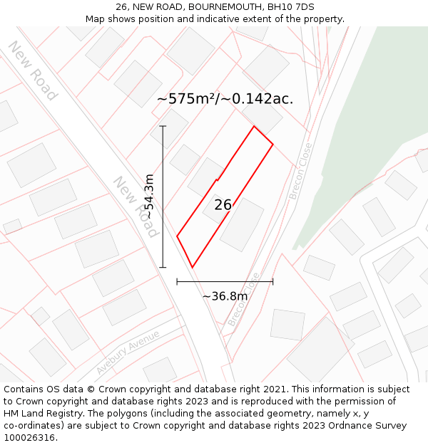 26, NEW ROAD, BOURNEMOUTH, BH10 7DS: Plot and title map