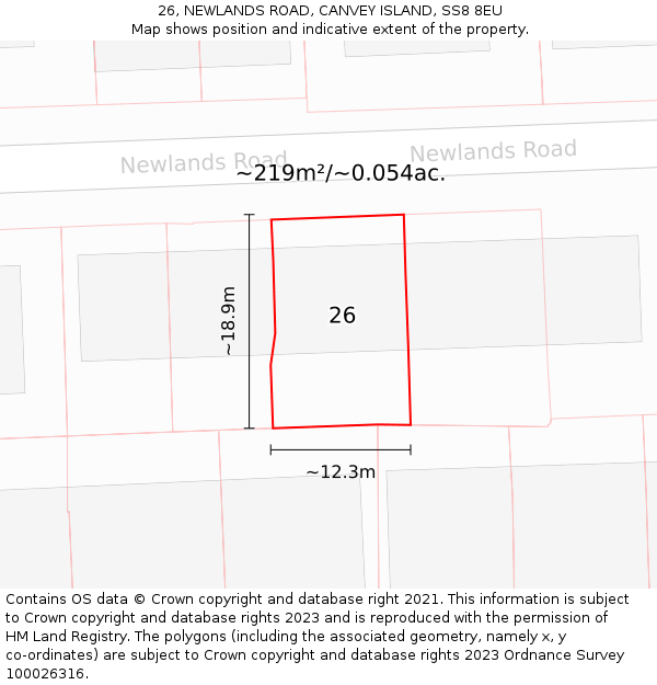 26, NEWLANDS ROAD, CANVEY ISLAND, SS8 8EU: Plot and title map