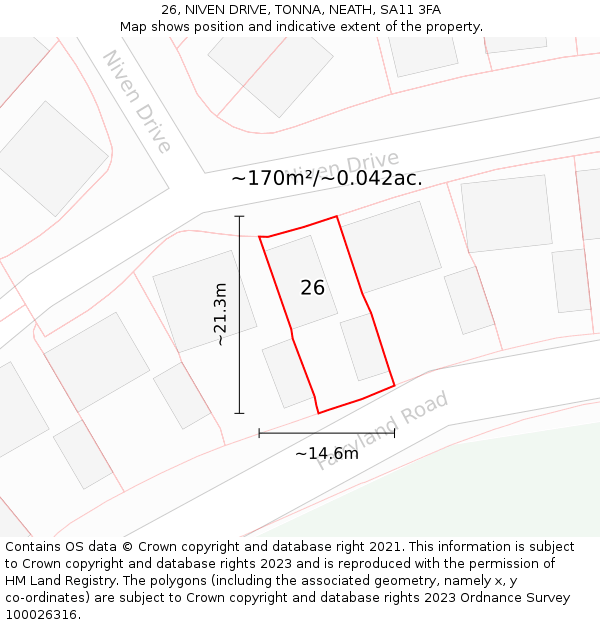 26, NIVEN DRIVE, TONNA, NEATH, SA11 3FA: Plot and title map