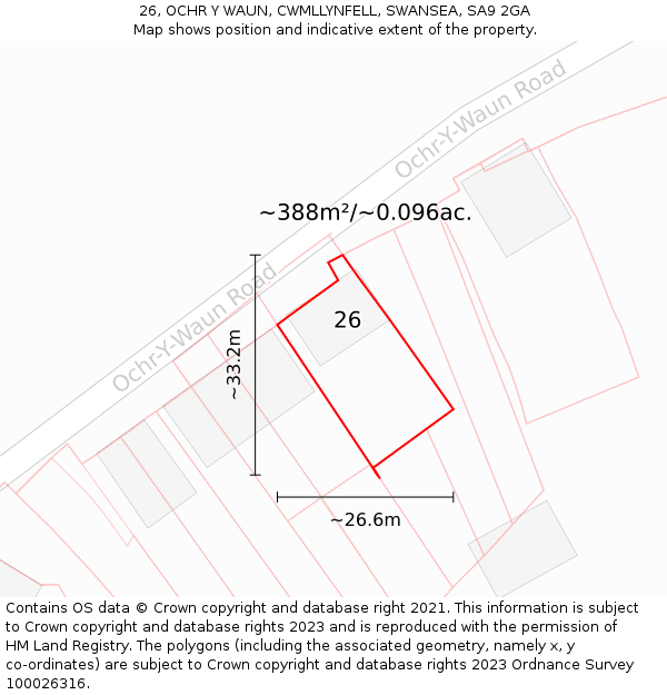 26, OCHR Y WAUN, CWMLLYNFELL, SWANSEA, SA9 2GA: Plot and title map