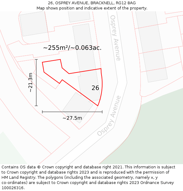 26, OSPREY AVENUE, BRACKNELL, RG12 8AG: Plot and title map