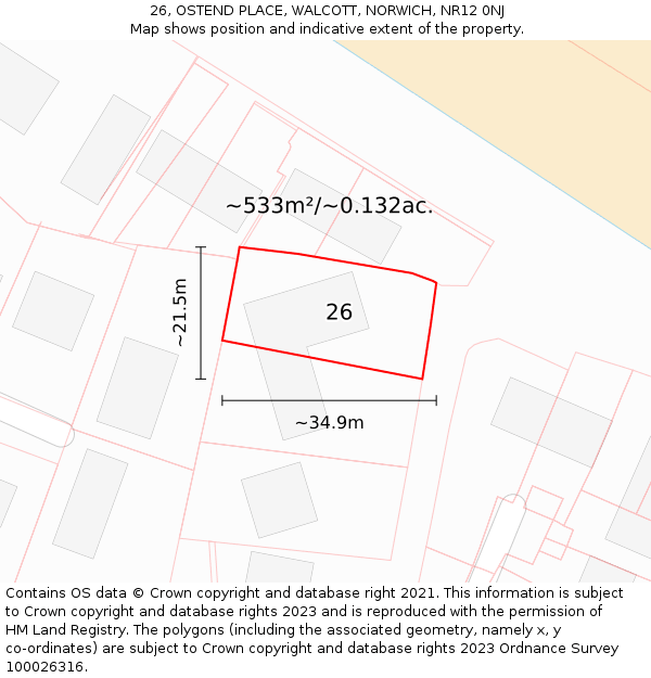 26, OSTEND PLACE, WALCOTT, NORWICH, NR12 0NJ: Plot and title map