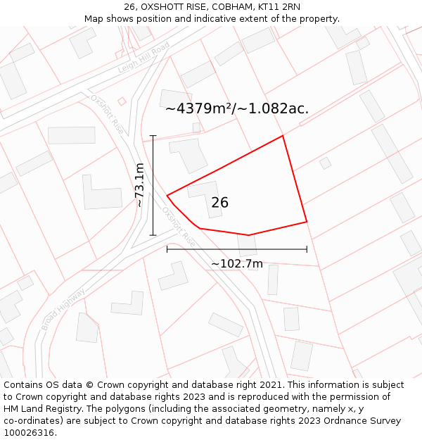 26, OXSHOTT RISE, COBHAM, KT11 2RN: Plot and title map