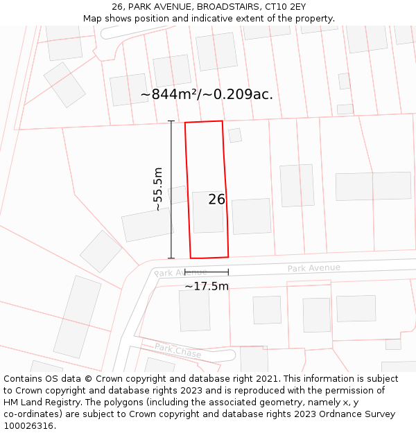 26, PARK AVENUE, BROADSTAIRS, CT10 2EY: Plot and title map