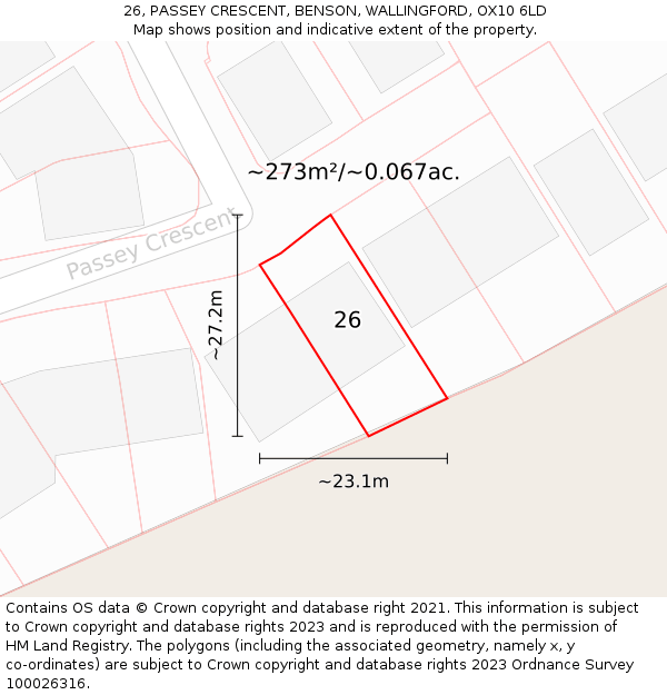 26, PASSEY CRESCENT, BENSON, WALLINGFORD, OX10 6LD: Plot and title map