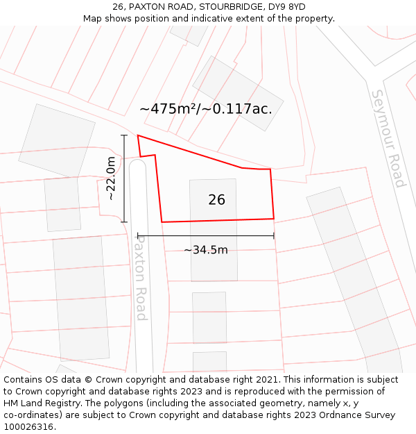 26, PAXTON ROAD, STOURBRIDGE, DY9 8YD: Plot and title map