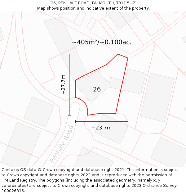 26, PENHALE ROAD, FALMOUTH, TR11 5UZ: Plot and title map