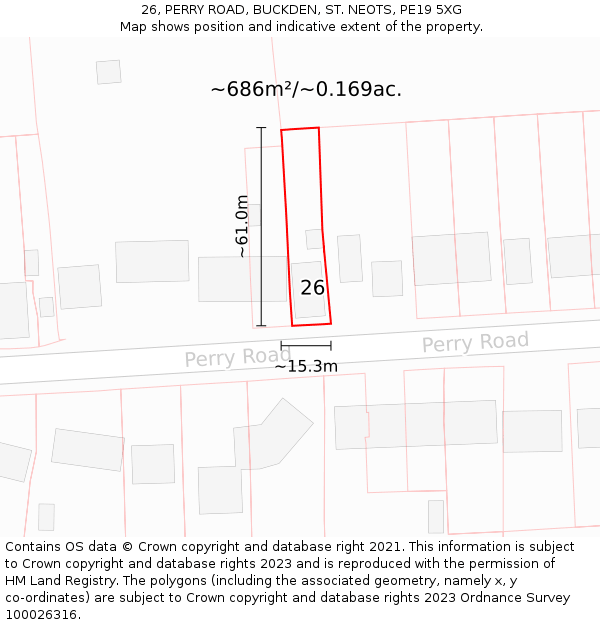 26, PERRY ROAD, BUCKDEN, ST. NEOTS, PE19 5XG: Plot and title map