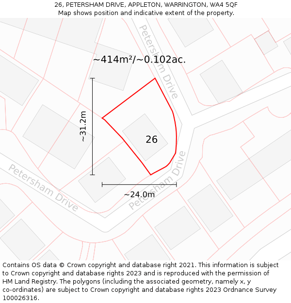 26, PETERSHAM DRIVE, APPLETON, WARRINGTON, WA4 5QF: Plot and title map