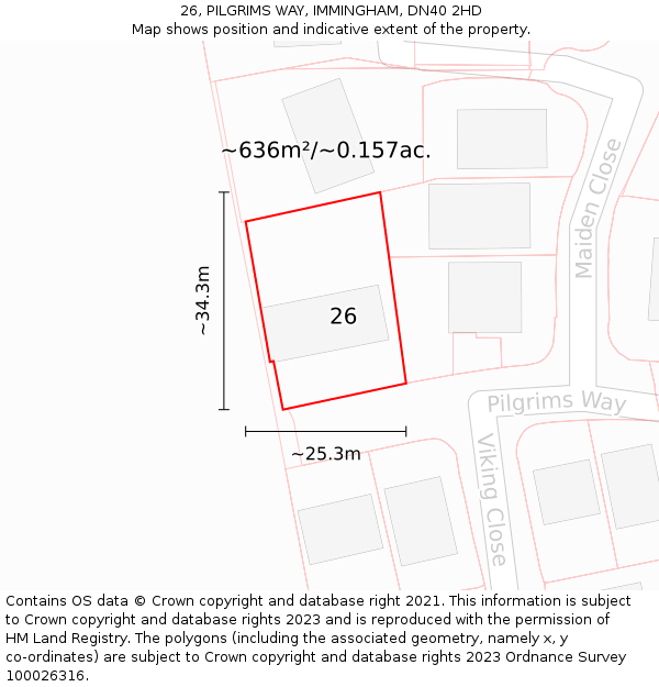 26, PILGRIMS WAY, IMMINGHAM, DN40 2HD: Plot and title map